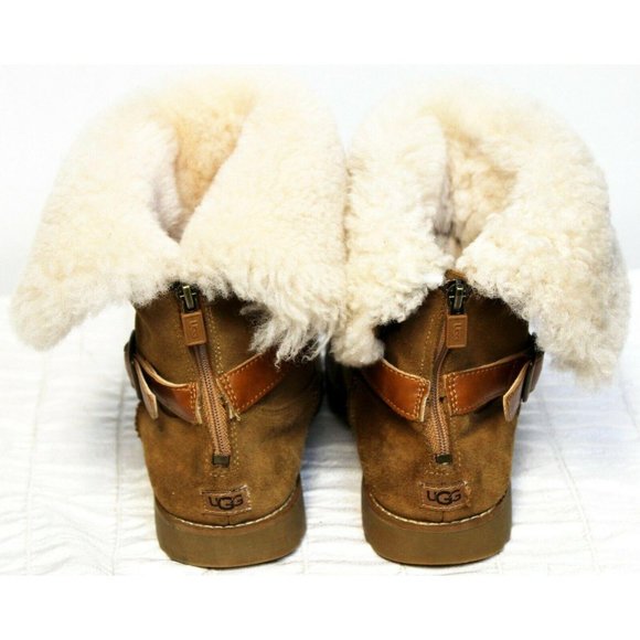 UGG Nessa Chestnut Shearling Boots Women's Sz 4 Suede Sherpa Lined Zipper Back - Picture 5 of 11